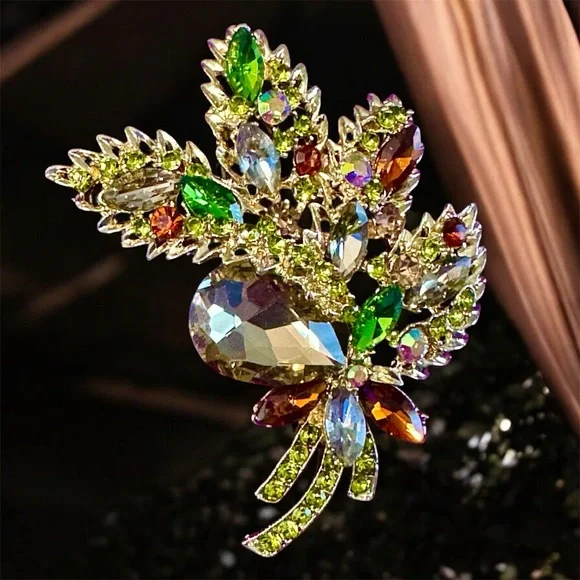 Large Fall Autumn 🍂 colors Rhinestone Brooch - Picture 3 of 5
